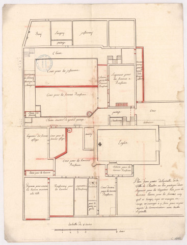 Dépôt de mendicité de Châlons-sur-Marne dit Maison d'Ostende. Plan d'une partie de l'hôpital de la ville de Chaalons ou l'on pratique deux logements pour les vagabons, 1724.