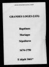 Grandes-Loges (Les). Baptêmes, mariages, sépultures 1674-1750