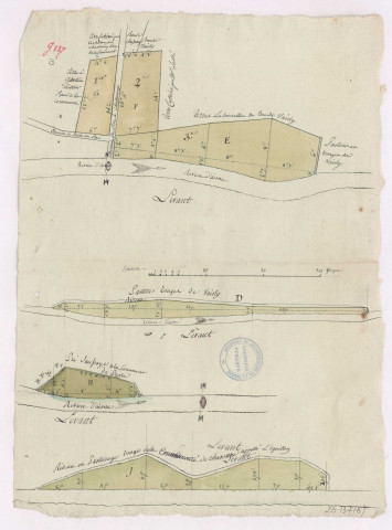 Plan et arpentage de prés, terres à Vailly (1754)
