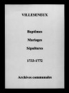 Villeseneux. Baptêmes, mariages, sépultures 1733-1772