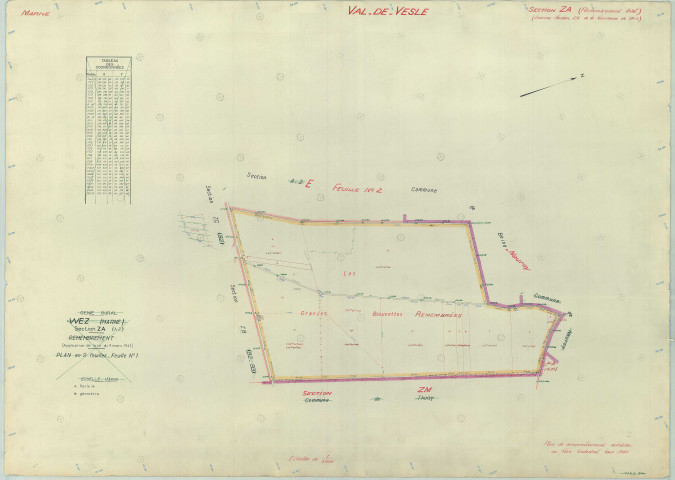 Val-de-Vesle (51571). Section ZA 1 échelle 1/5000, plan remembré pour 1966, plan régulier (papier armé).