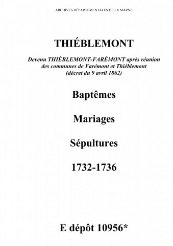 Thiéblemont. Baptêmes, mariages, sépultures 1732-1736
