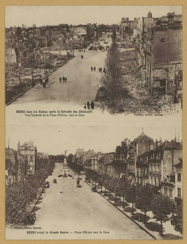 REIMS. Reims avant la Grande Guerre. Place d'Erlon vers la gare / Thuillier, Épernay.