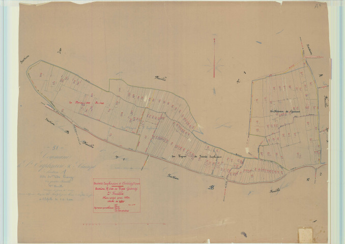 Saint-Euphraise-et-Clairizet (51479). Section A2 échelle 1/1000, plan mis à jour pour 1934, plan non régulier (papier).
