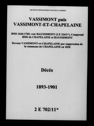 Vassimont-et-Chapelaine. Décès 1893-1901
