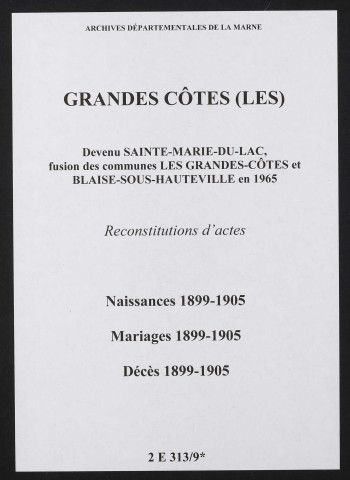 Grandes-Côtes (Les). Naissances, mariages, décès 1899-1905 (reconstitutions)
