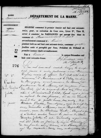 Auménancourt-le-Petit. Naissances, mariages, décès, publications de mariage 1873-1882