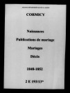Cormicy. Naissances, publications de mariage, mariages, décès 1848-1852