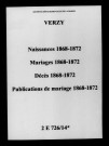 Verzy. Naissances, mariages, décès, publications de mariage 1868-1872