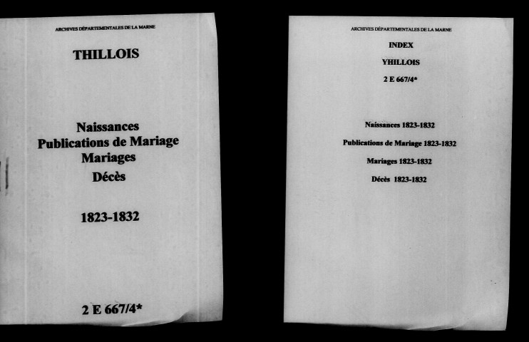 Thillois. Naissances, publications de mariage, mariages, décès 1823-1832