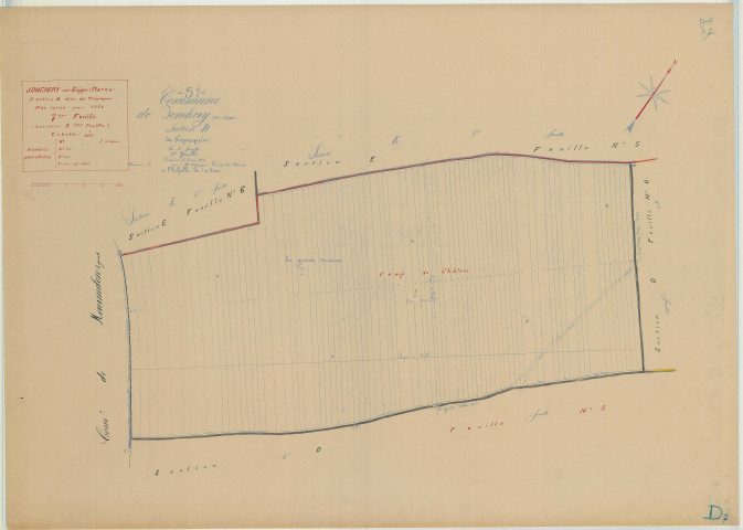 Jonchery-sur-Suippe (51307). Section D7 échelle 1/2000, plan mis à jour pour 1934, plan non régulier (papier)