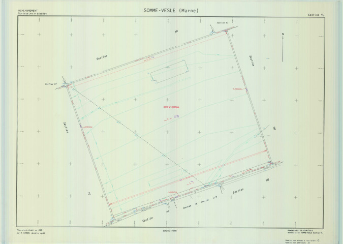 Somme-Vesle (51548). Section YL échelle 1/2000, plan remembré pour 1989, plan régulier (calque)