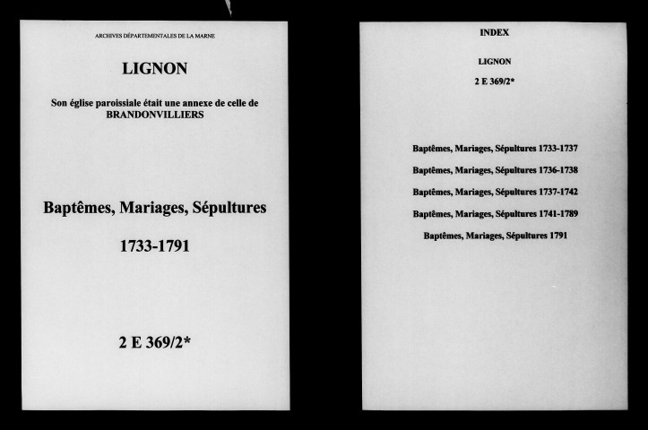 Lignon. Baptêmes, mariages, sépultures 1733-1791