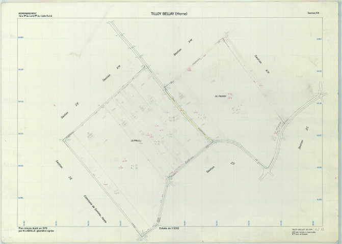 Tilloy-et-Bellay (51572). Section XN échelle 1/2000, plan remembré pour 1976, plan régulier (papier armé)