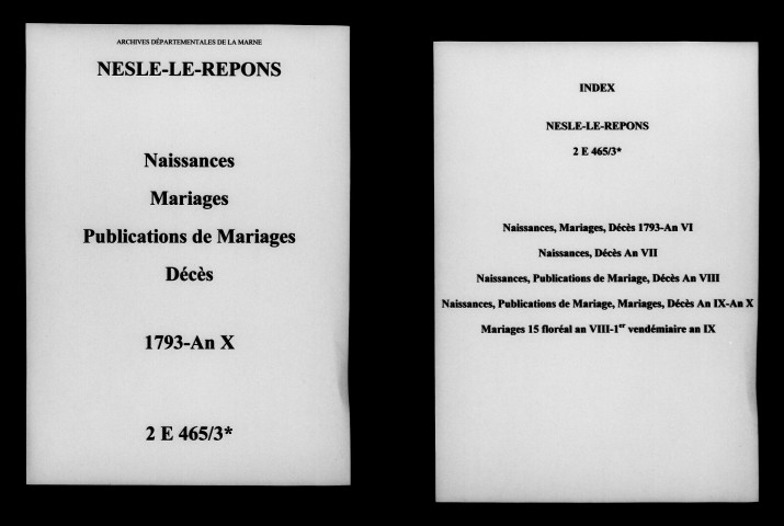 Nesle-le-Repons. Naissances, publications de mariage, mariages, décès 1793-an X