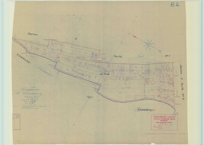Chaumuzy (51140). Section E2 échelle 1/2000, plan mis à jour pour 1944, plan non régulier (papier).
