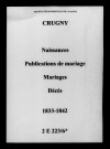 Crugny. Naissances, publications de mariage, mariages, décès 1833-1842