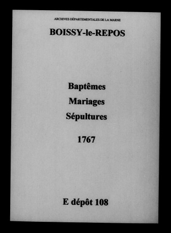 Boissy-le-Repos. Baptêmes, mariages, sépultures 1767