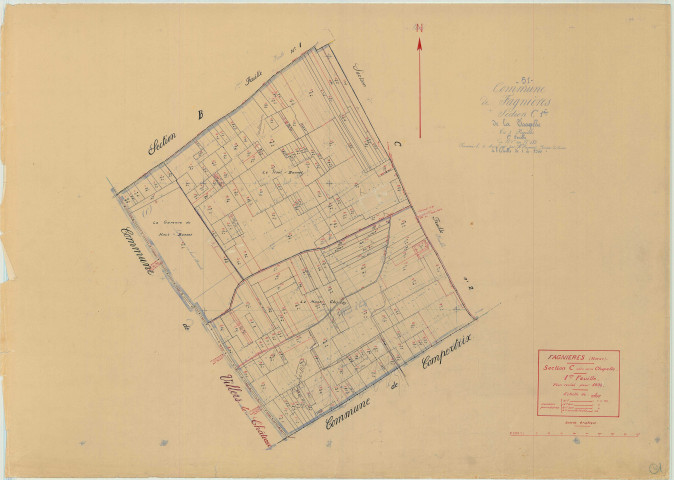 Fagnières (51242). Section C1 échelle 1/2500, plan mis à jour pour 1938, plan non régulier (papier)