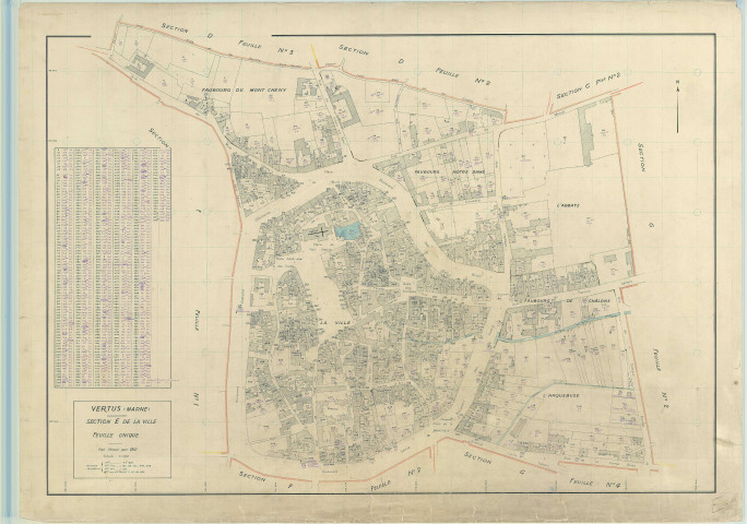 Vertus (51612). Section E échelle 1/1250, plan renouvelé pour 1952, plan régulier (papier)