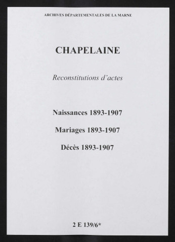 Chapelaine. Naissances, mariages, décès 1893-1907 (reconstitutions)