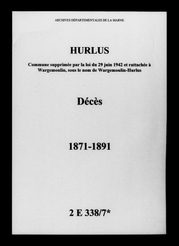 Hurlus. Décès 1871-1891