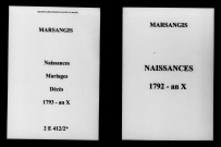 Marsangis. Naissances, mariages, décès 1793-an X