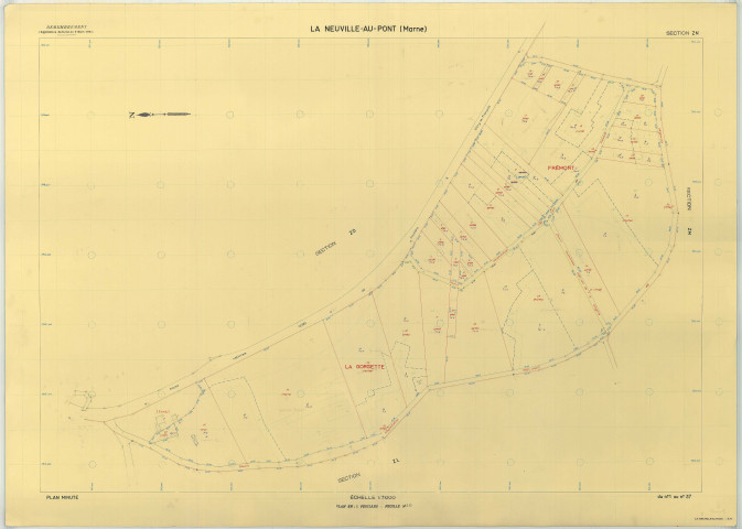 Neuville-au-Pont (La) (51399). Section ZN échelle 1/1000, plan remembré pour 1977, plan régulier (papier armé)