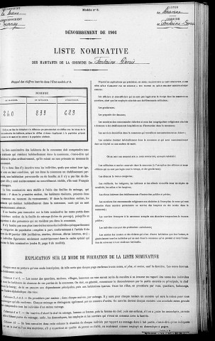 Fontaine-Denis-Nuisy. Dénombrement de la population 1901