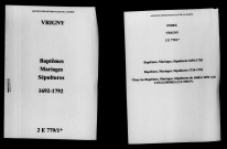 Vrigny. Baptêmes, mariages, sépultures 1692-1792
