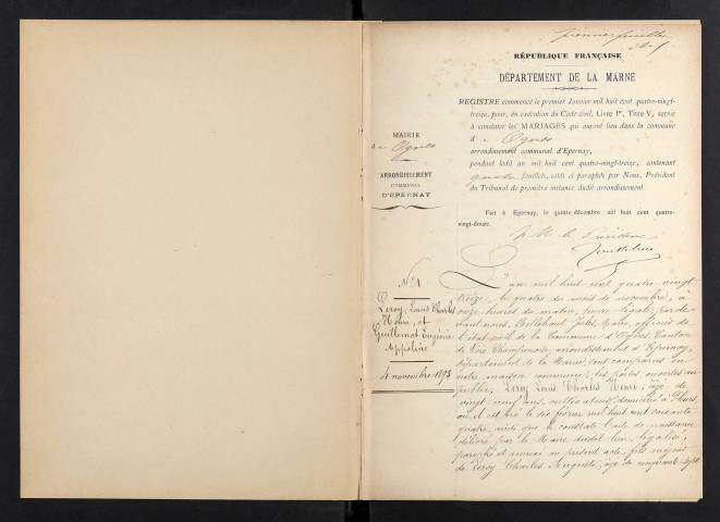 Ognes. Mariages 1893-1929