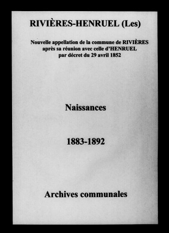 Rivières-Henruel (Les). Naissances 1883-1892