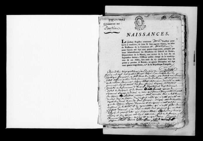 Dontrien. Naissances, mariages, décès, publications de mariage 1793-an X