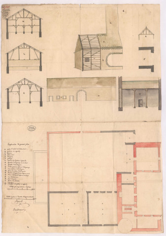Plan de la basse-cour et du château de l'Echelle pour la construction d'une grange et d'une bergerie (1731), Dentremeur