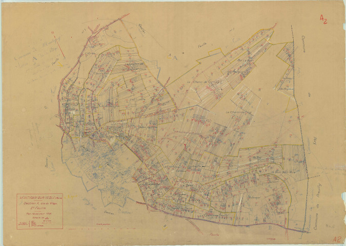 Montigny-sur-Vesle (51379). Section A2 échelle 1/2500, plan mis à jour pour 1936, plan non régulier (papier).
