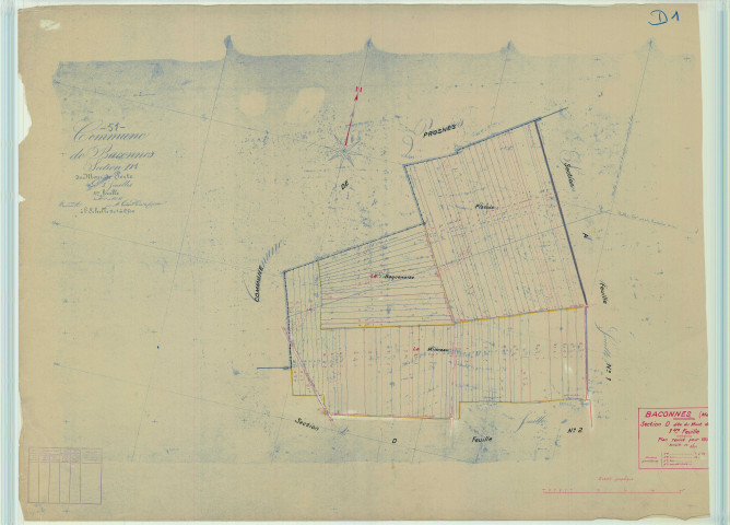 Baconnes (51031). Section D1 échelle 1/2500, plan mis à jour pour 1939, plan non régulier (papier).