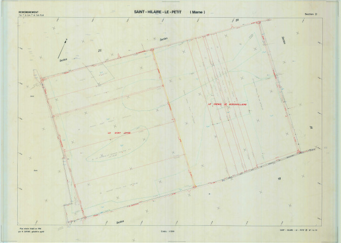 Saint-Hilaire-le-Petit (51487). Section ZI échelle 1/2000, plan remembré pour 1989, plan régulier de qualité P5 (calque).