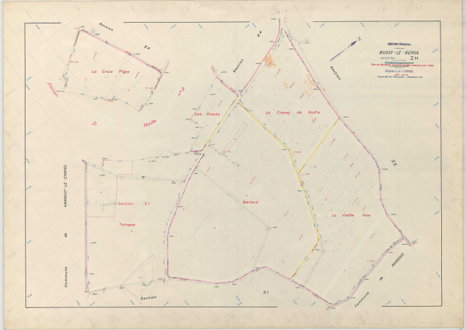 Bussy-le-Repos (51098). Section ZH échelle 1/2000, plan remembré pour 1968, plan régulier (papier armé)