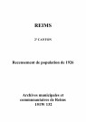 Reims, 2e canton. Dénombrement de la population 1926