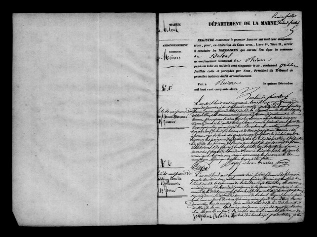 Belval-sous-Châtillon. Naissances, mariages, décès, publications de mariage 1853-1862