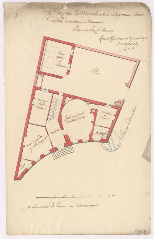 Caserne de maréchaussée et logement Hôtel de ville à construire à Dormans. Plan du rez de chaussée, 1773.