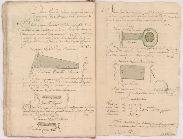 Procés verbal contradictoire de reconnaissance de bornes et limites anciennes et plantation de nouvelles des terres de la ferme de St Thierry et terroirs de Thil et Pouillon, 1784.