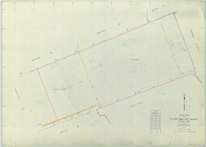 Tilloy-et-Bellay (51572). Section ZS échelle 1/2000, plan remembré pour 1963, plan régulier (papier armé)