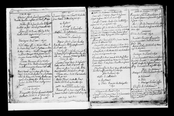 Wez. Tables des baptêmes, mariages, sépultures 1670-an VI