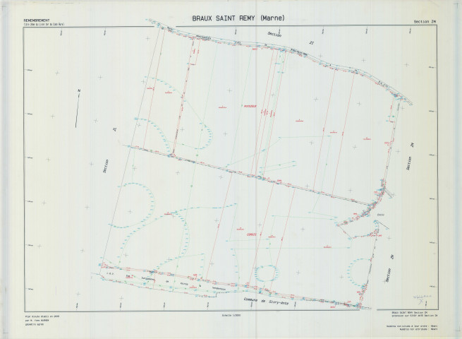 Braux-Saint-Remy (51083). Section ZM échelle 1/2000, plan remembré pour 2006 (extension sur Sivry-Ante Secteur ZW), plan régulier (calque)