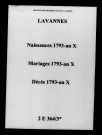 Lavannes. Naissances, mariages, décès 1793-an X