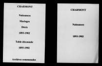 Charmont. Naissances, mariages, décès et tables décennales des naissances, mariages, décès 1893-1902