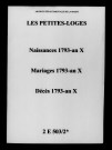 Petites-Loges (Les). Naissances, mariages, décès 1793-an X