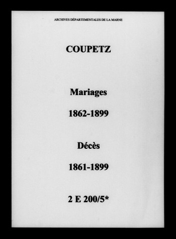 Coupetz. Mariages, décès 1861-1899