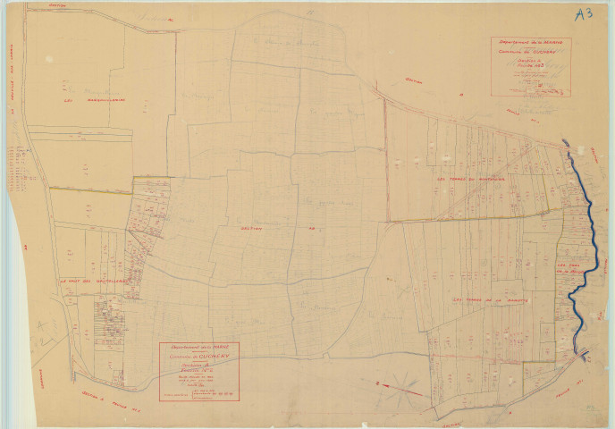 Cuchery (51199). Section A3 échelle 1/1250, plan mis à jour pour 1959, plan non régulier (papier).